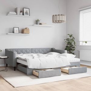 vidaXL Slaapbank met onderschuifbed en lades 90x190 cm stof lichtgrijs