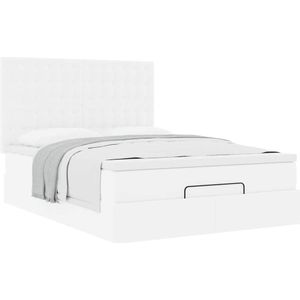 vidaXL Ottoman bed met matras 140x190cm kunstleer wit