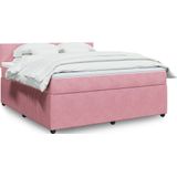 vidaXL Boxspring met matras fluweel roze 180x200 cm