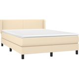 vidaXL Boxspring met matras stof crèmekleurig 140x190 cm