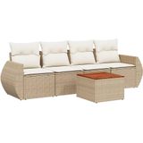 vidaXL 5-delige Loungeset met kussens poly rattan beige