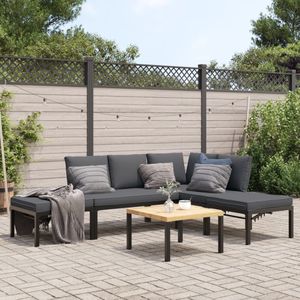 vidaXL 5-delige Loungeset met kussens aluminium zwart