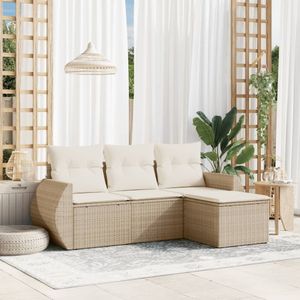 vidaXL 4-delige Loungeset met kussens poly rattan beige