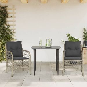 vidaXL 3-delige Bistroset met kussens poly rattan lichtgrijs