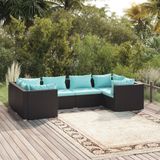 VidaXL 6-delige Loungeset met Kussens - Poly Rattan Zwart