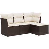 vidaXL 4-delige Loungeset met kussens poly rattan bruin