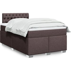 vidaXL Boxspring met matras stof donkerbruin 120x200 cm