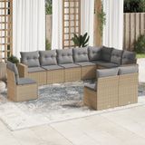 vidaXL 10-delige Loungeset met kussens poly rattan beige