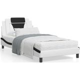 vidaXL Bed met matras kunstleer wit en zwart 100x200 cm