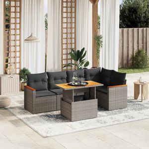 vidaXL 6-delige Loungeset met kussens poly rattan grijs