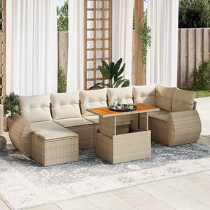 vidaXL 8-delige Loungeset met kussens poly rattan beige