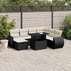 vidaXL 8-delige Loungeset met kussens poly rattan zwart