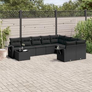 vidaXL - 10-delige - Loungeset - met - kussens - poly - rattan - zwart
