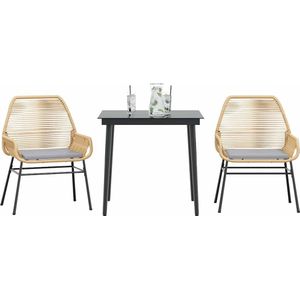 vidaXL 3-delige Tuinset met kussens poly rattan glas bruin
