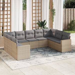 vidaXL 9-delige Loungeset met kussens poly rattan beige