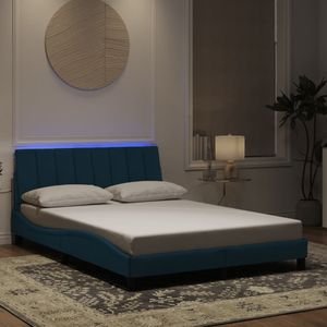 vidaXL Bedframe met LED-verlichting fluweel blauw 140x200 cm