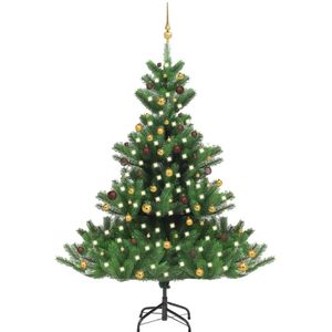 vidaXL Kunstkerstboom Nordmann met LED's en kerstballen 210 cm groen