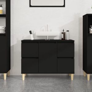 vidaXL - Wastafelkast - Zwart - Bewerkt Hout - 80x33x60 cm