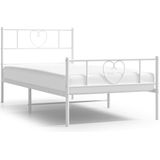 vidaXL Bedframe met hoofd- en voeteneinde metaal wit 90x200 cm