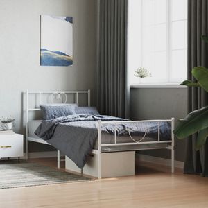 vidaXL Bedframe met hoofd- en voeteneinde metaal wit 90x200 cm