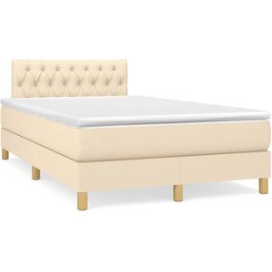 vidaXL Boxspring met matras en LED stof crèmekleurig 120x190 cm