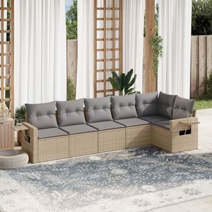 vidaXL 6-delige Loungeset met kussens poly rattan beige