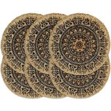 vidaXL Placemats 6 st rond 38 cm jute donkerblauw