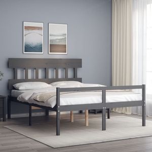 VidaXL Bedframe met Hoofdbord Massief Hout Grijs 5 FT King