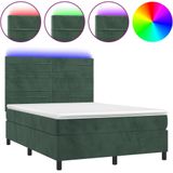 vidaXL Boxspring met matras en LED fluweel donkergroen 140x190 cm