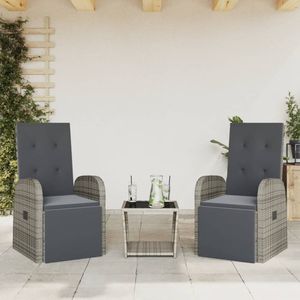 vidaXL 3-delige Tuinset met kussens poly rattan grijs