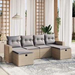 vidaXL 6-delige Loungeset met kussens poly rattan gemengd beige