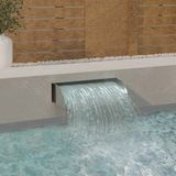 <p>Deze waterval met LED's is een decoratieve aanvulling op je vijver of zwembad. Geniet van het ontspannende geluid van het waterelement in een kalme en behagelijke sfeer.</p>
<p>De waterval is gemaakt van hoogwaardig roestvrij staal 304, dat chloorwaterbestendig en zeer duurzaam is. Hij is specifiek ontworpen om een constante en gelijkmatige waterstroom te garanderen.</p>
<p>De cascade is voorzien van LED-verlichting en de adapter is bij de levering inbegrepen. Bestel er nu een en geniet van het rustgevende geluid en de aanblik van het vallende water!</p>
<p>Let op, de pomp en accessoires om hem op een pomp aan te sluiten zijn niet inbegrepen.</p>
<ul>
  <li>Kleur: zilver</li>
  <li>Materiaal: roestvrij staal 304 met mat geborstelde afwerking</li>
  <li>Afmetingen: 60 x 34 x 14 cm (B x D x H)</li>
  <li>Dikte: 1 mm</li>
  <li>Binnendiameter verbinding: BSP G 1 inch schroefdraad</li>
  <li>Met LED's bij de wateruitgang</li>
  <li>Kleur LED: warm wit</li>
  <li>IP-beschermingsklasse: IP44</li>
  <li>Invoerspanning: AC 100 - 240 V, 50 Hz</li>
  <li>Uitvoerspanning: DC 12 V, 1 A</li>
  <li>Vermogen: 7 W</li>
  <li>Lengte stroomkabel: 5 m</li>
  <li>Inclusief adapter</li>
  <li>Montage vereist</li>
  <li>Levering bevat: 1 x waterval LED met adapter</li>
</ul>