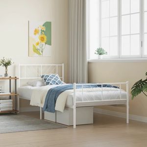 vidaXL Bedframe met hoofd- en voeteneinde metaal wit 100x190 cm