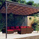 VidaXL 9-delige Loungeset met Kussens - Poly Rattan Bruin