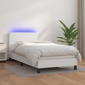 VidaXL Boxspring met Matras en LED Kunstleer Wit 100x200 cm