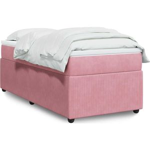 vidaXL Boxspring met matras fluweel roze 90x190 cm