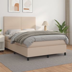 vidaXL Boxspring met matras kunstleer cappuccinokleurig 140x190 cm