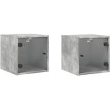 vidaXL Nachtkastjes met glazen deuren 2 st 35x37x35 cm betongrijs