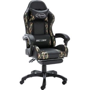 vidaXL Racestoel met voetensteun kunstleer zwart en camouflage