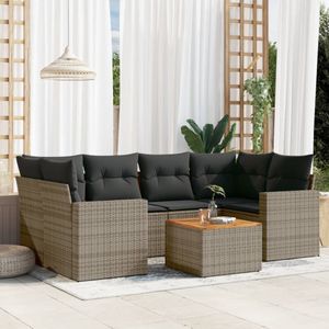 vidaXL - 7-delige - Loungeset - met - kussens - poly - rattan - grijs