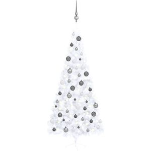 vidaXL Kunstkerstboom met verlichting en kerstballen half 240 cm wit