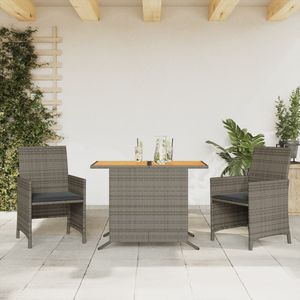 vidaXL 3-delige Bistroset met kussens poly rattan grijs