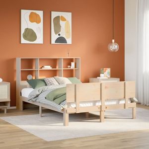 vidaXL Bed met boekenkast zonder matras massief grenenhout 140x200 cm