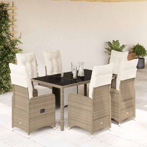 vidaXL 7-delige Bistroset met kussens poly rattan bruin
