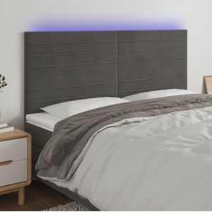 vidaXL Hoofdbord LED 180x5x118/128 cm fluweel donkergrijs