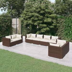vidaXL - 8-delige - Loungeset - met - kussens - poly - rattan - bruin