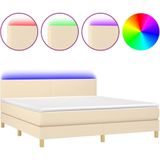 vidaXL Boxspring met matras en LED stof crèmekleurig 160x200 cm
