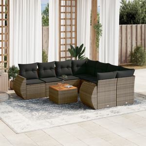 vidaXL 9-delige Loungeset met kussens poly rattan grijs