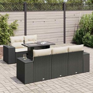 vidaXL 6-delige Loungeset met kussens poly rattan zwart