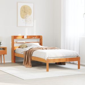 vidaXL - Bedframe - met - hoofdbord - massief - grenenhout - wasbruinx190 - cm